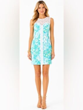 Lilly Pulitzer Sofia Lace Shift Dress Lagoon Green  Pattern: Wave Rider